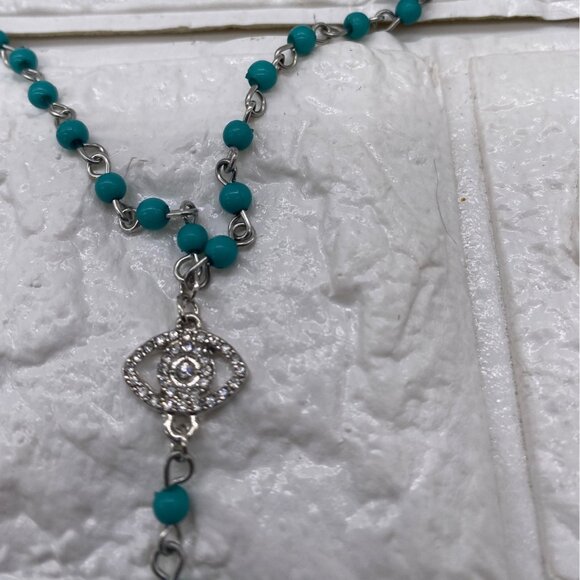 Evil Eye Beads Pendant Necklace Womens Turquoise Beads Silver Tone Handmade Jewe - Picture 4 of 8